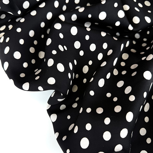 картинка Вискозный шелк "Горошек" мелкий на черном фоне от интернет магазина