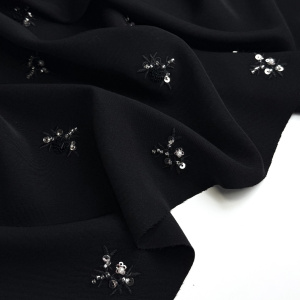 Плательно-костюмная черная с вышивкой