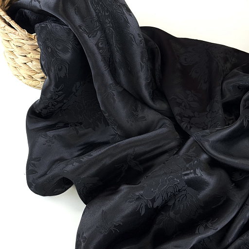 картинка Вискозный шелк жаккардовый "Императорский павлин"  черный от интернет магазина