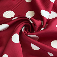 Вискозный шелк "Горошек" крупный на бордовом фоне